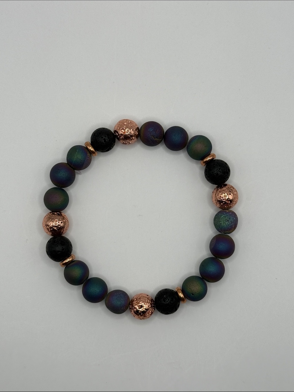 Black Lava Rock and Rose Gold Bracelet